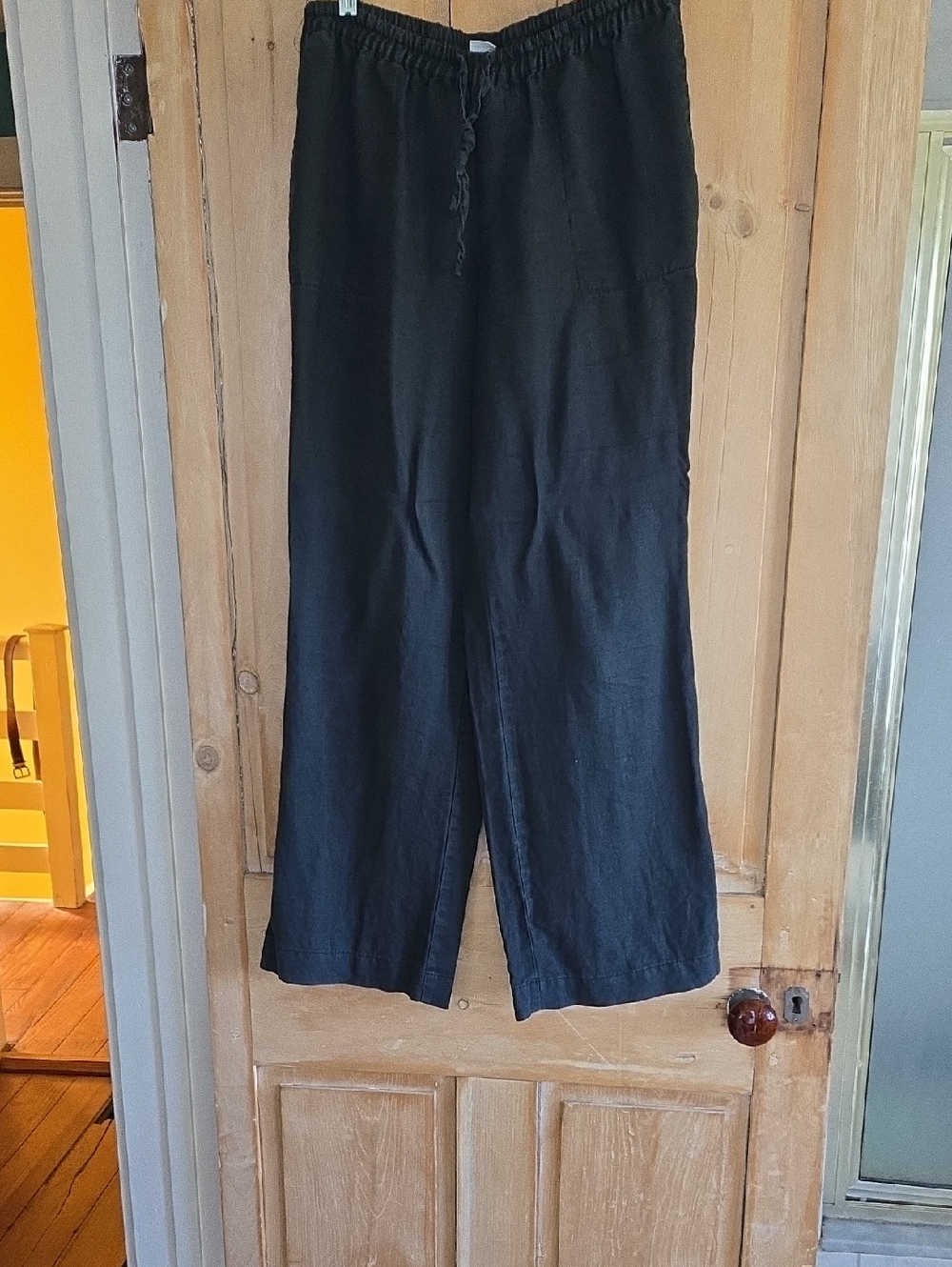 Merona Black Wide-Leg Drawstring/Elastic Waist Linen Pants